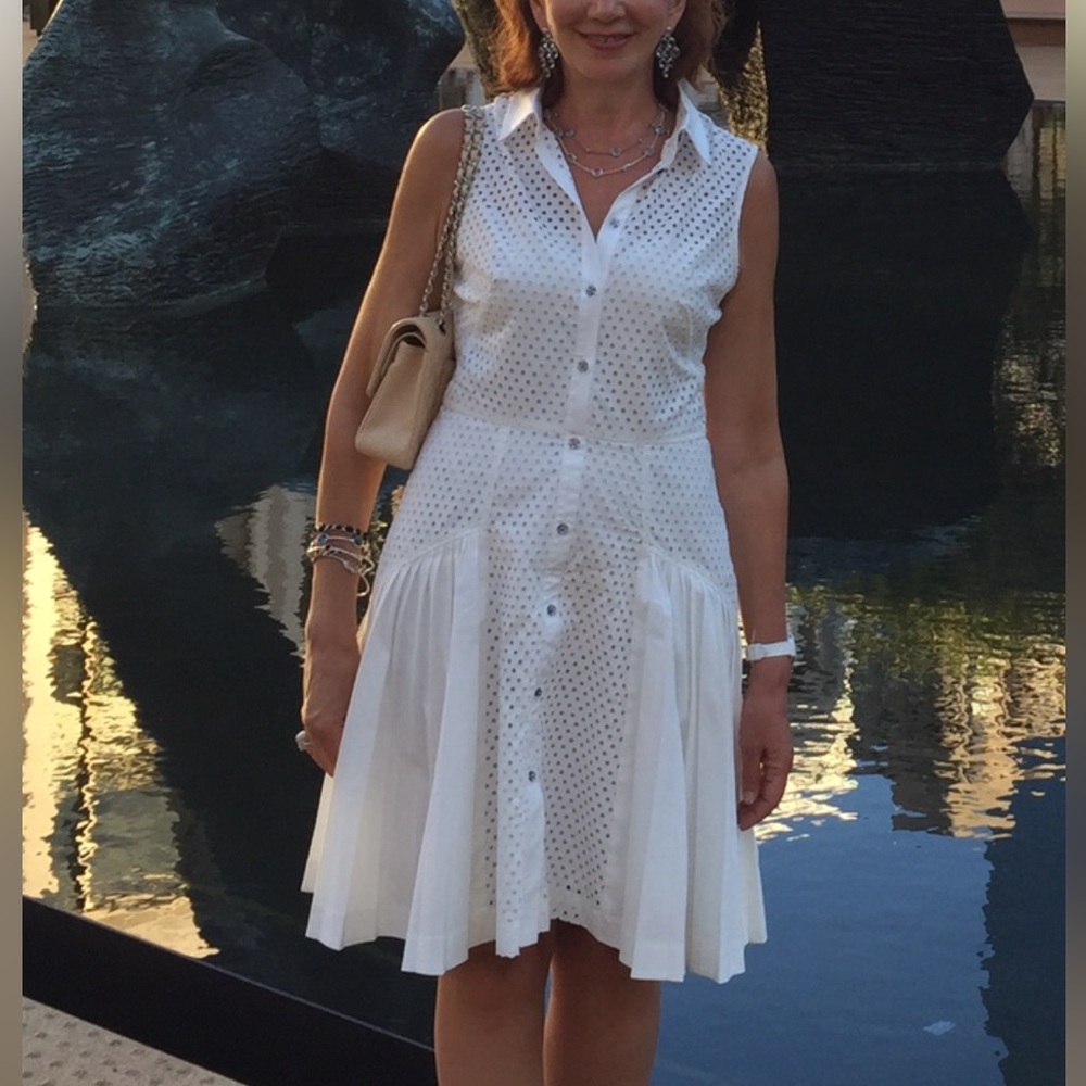 Lela Rose White Button-Down Midi Dress size 8